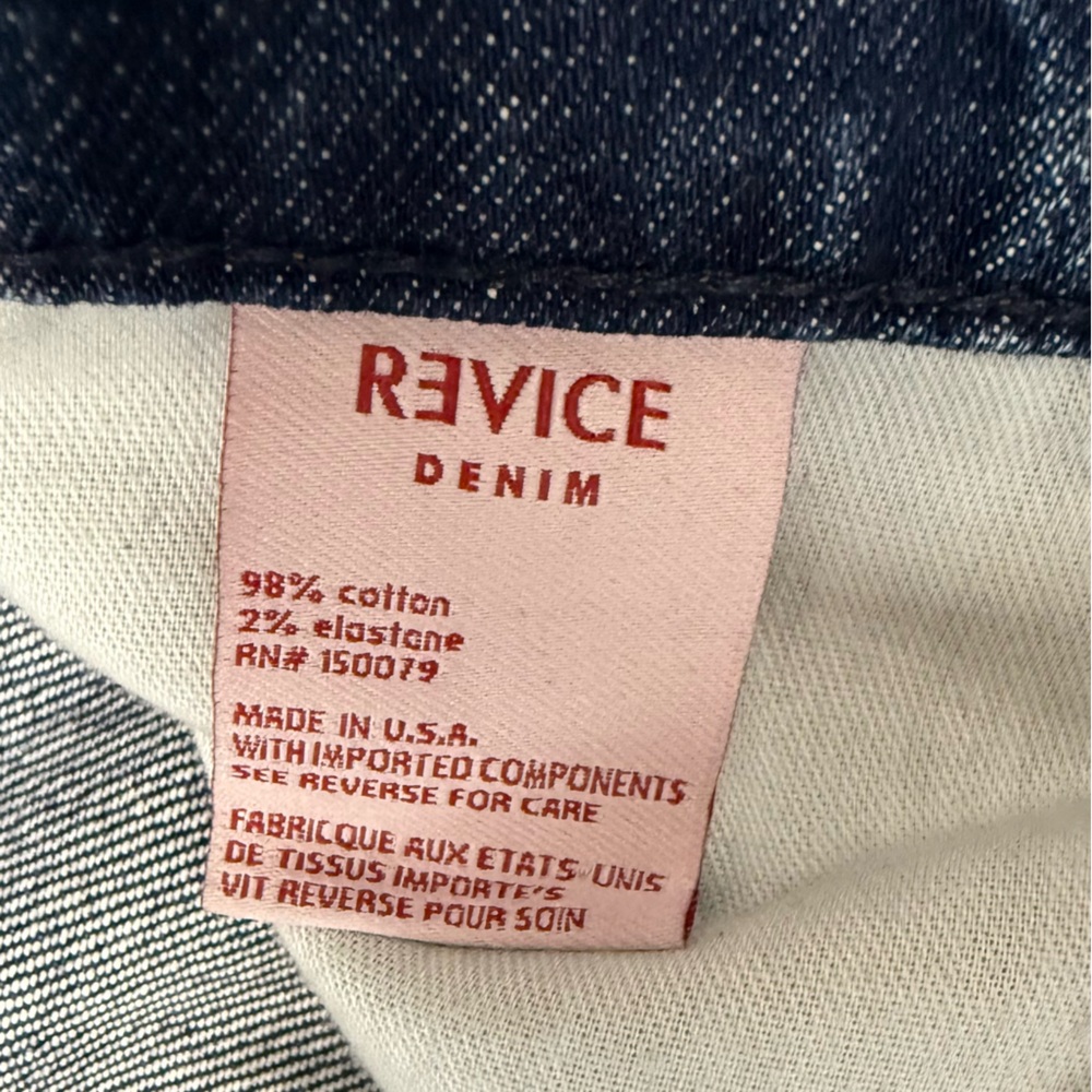 REVICE Matchmaker Love at
First Sight Blue Jeans Patchwork Crop Button Fly EUC - Picture 8 of 14